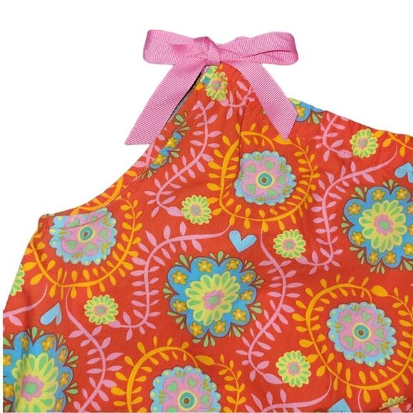 Hanna Andersson Red Pink Floral Ribbon Tie Pillow Case 100% Cotton Dress 120 6/7 - Picture 4 of 10